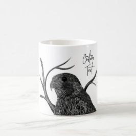 筆跡のある木の枝のペレグリン《鳥》ハヤブサ コーヒーマグカップ