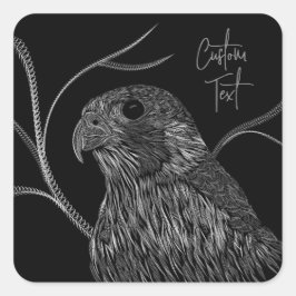 筆跡のある木の枝のペレグリン《鳥》ハヤブサ スクエアシール