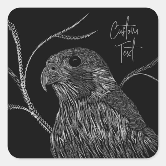 筆跡のある木の枝のペレグリン《鳥》ハヤブサ スクエアシール (正面)