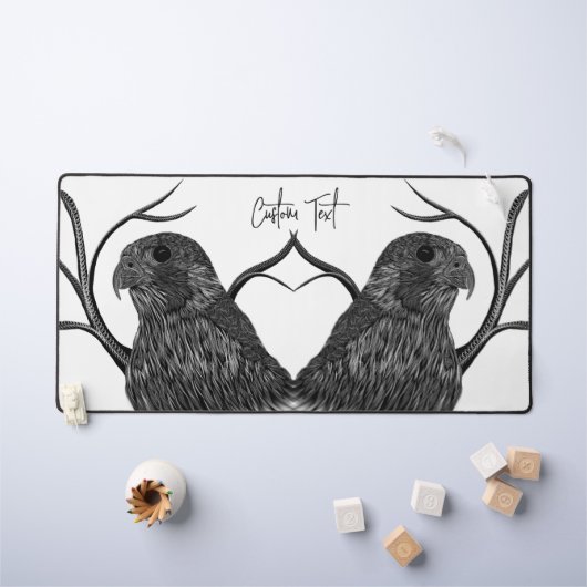 筆跡のある木の枝のペレグリン《鳥》ハヤブサ デスクマット (キッズテーブル)