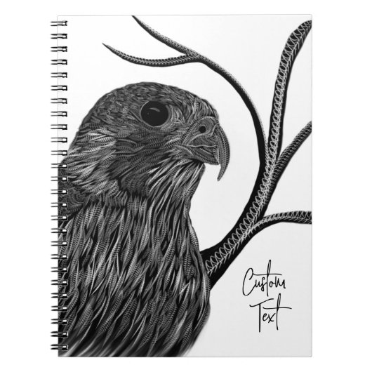 筆跡のある木の枝のペレグリン《鳥》ハヤブサ ノートブック (正面)