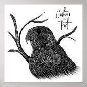 筆跡のある木の枝のペレグリン《鳥》ハヤブサ ポスター (正面)