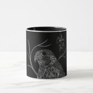 筆跡のある木の枝のペレグリン《鳥》ハヤブサ マグカップ