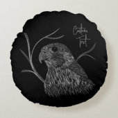 筆跡のある木の枝のペレグリン《鳥》ハヤブサ ラウンドクッション (正面)