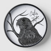 筆跡のある木の枝のペレグリン《鳥》ハヤブサ 壁時計 (正面)