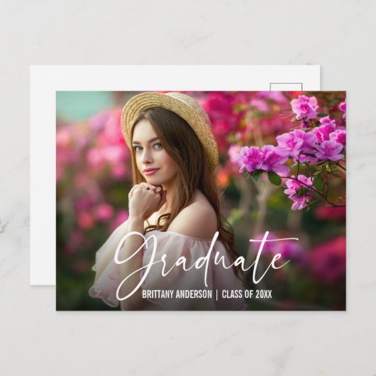 筆跡インクペンスクリプト卒業発表 ポストカード (正面/裏面)