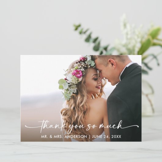 筆跡インクペン結婚の写真 サンキューカード (スタンド正面)