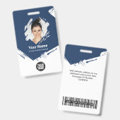 筆跡ストローク社員写真、バーコード、ロゴ、名前 バッジ (正面＆裏面)