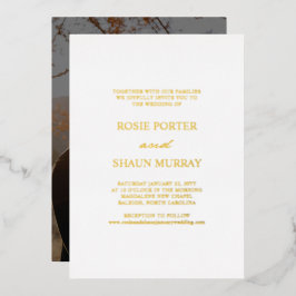 筆跡書ミニマル道白写真結婚ズ 箔招待状