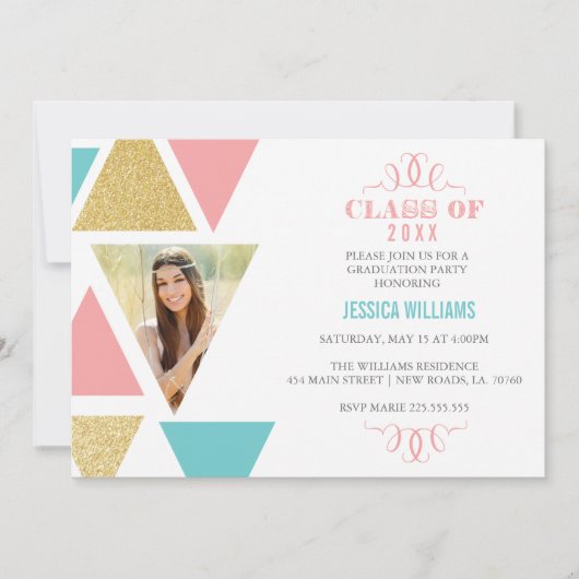 等角三角形の卒業の招待 招待状 (正面)