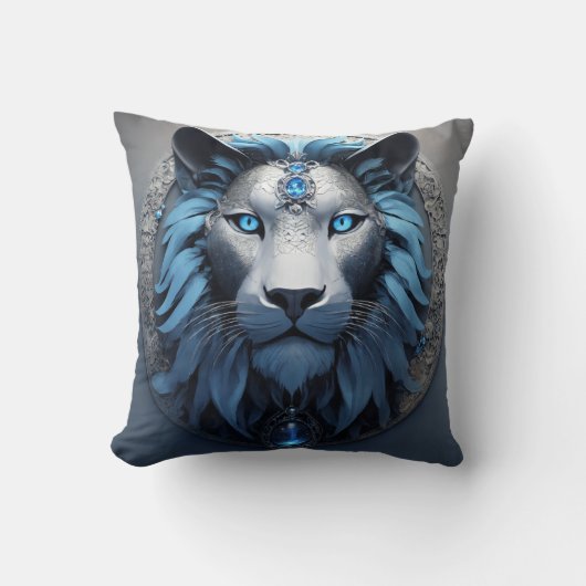 等角投影スタイルのジオメトリックライオンの頭を説明する クッション (正面)