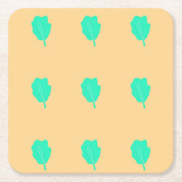 等距離ターコイズ葉パターン スクエアペーパーコースター