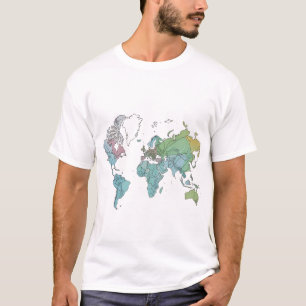等高線がクリーンなワールドマップ Tシャツ