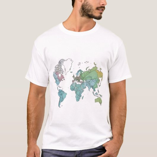 等高線がクリーンなワールドマップ Tシャツ (正面)