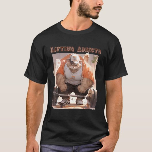 筋トレ中毒の猫 筋肉猫 ワークアウト Tシャツ (正面)