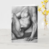 筋男性ボディビルダーのファインアートスケッチ カード (黄色い花)