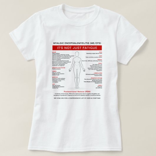筋痛性脳脊髄炎(ME/CFS)症状図 Tシャツ (デザイン正面)