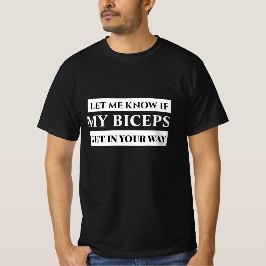 筋肉が邪魔だったら教えてね 面白いジムデザイン Tシャツ (正面)