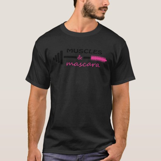 筋肉とマスカラ いたずら ギャグ プランク おふざけ ジム クロスフィット 女子 Tシャツ (正面)
