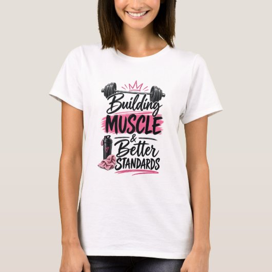筋肉と価値観を上げる 女性用シャツ Tシャツ (正面)