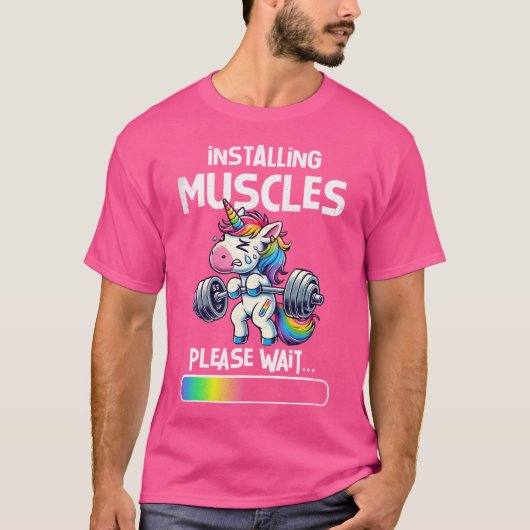 筋肉の取り付けおもしろいUnicornトレーニング体重計 Tシャツ (正面)