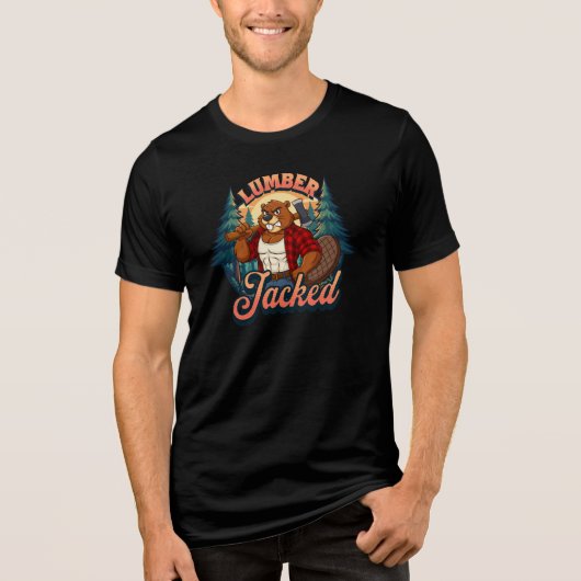 筋肉もりもりビーバーの伐採ジョークデザイン トライブレンドTシャツ (正面)