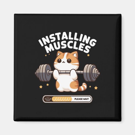 筋肉をインストールするCat Weightlifおもしろいを待つ マグネット (正面)