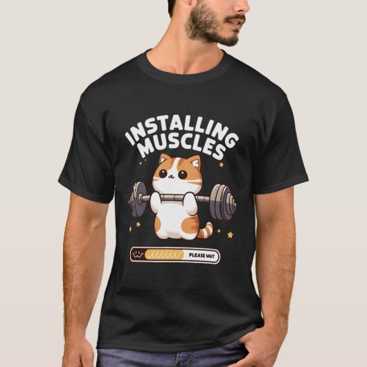 筋肉をインストールするCat Weightlifおもしろいを待つ Tシャツ (正面)