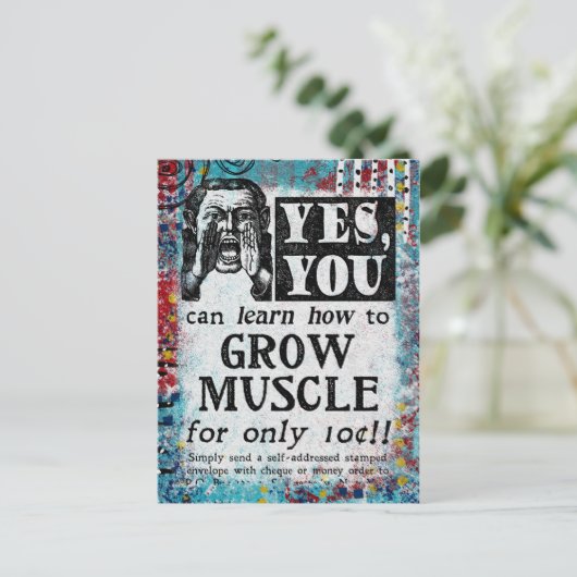 筋肉を成長させる – おもしろい Vintage Ad ポストカード (スタンド正面)