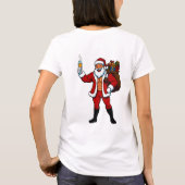 筋肉サンタが乾杯!筋肉質なサンタクロースがシャンパンで祝杯 Tシャツ (裏面)