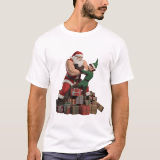筋肉サンタのエルフ腕相撲 - おもしろいクリスマス Tシャツ