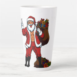 筋肉サンタのピースサイン!おもしろクリスマス カフェラテマグ