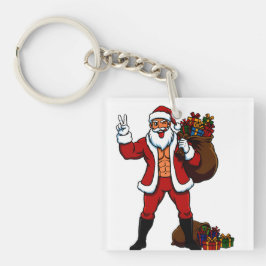 筋肉サンタのピースサイン!おもしろクリスマス キーホルダー