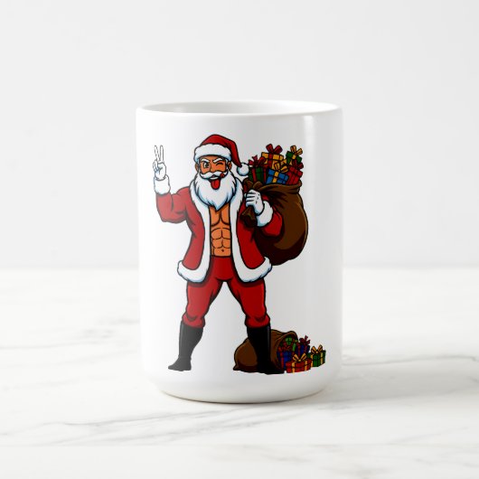 筋肉サンタのピースサイン！おもしろクリスマス コーヒーマグカップ (中央)