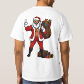 筋肉サンタのピースサイン!おもしろクリスマスTシャツ Tシャツ (裏面)