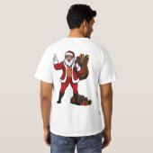 筋肉サンタのピースサイン!おもしろクリスマスTシャツ Tシャツ (裏面フル)