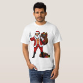 筋肉サンタのピースサイン!おもしろクリスマスTシャツ Tシャツ (正面フル)