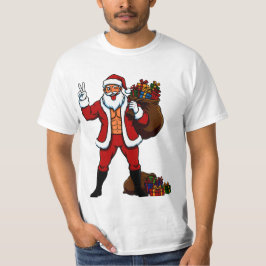 筋肉サンタのピースサイン!おもしろクリスマスTシャツ Tシャツ