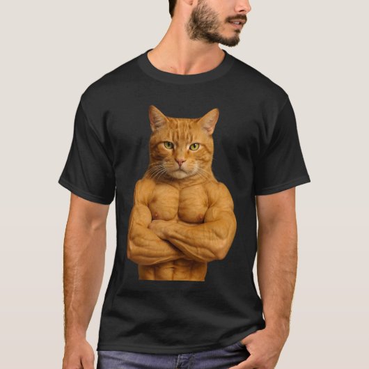 筋肉バカな茶トラ猫 Tシャツ (正面)