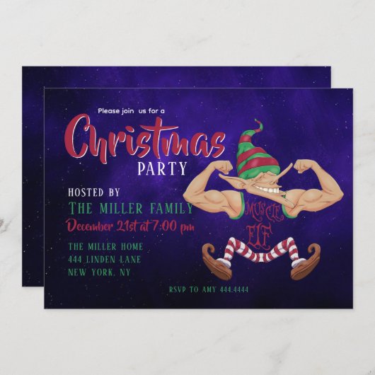 筋肉小妖精や小人 招待状 (正面/裏面)