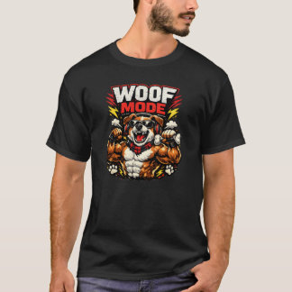 筋肉犬のWoof Mode 面白い ワークアウト 犬のデザイン Tシャツ