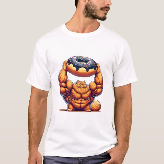 筋肉猫のドーナツ上げ Tシャツ (正面)