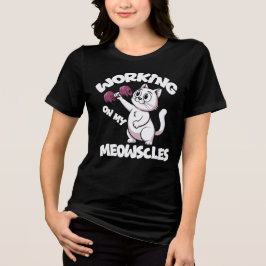 筋肉猫の筋トレ中 レディース トライブレンドＴシャツ