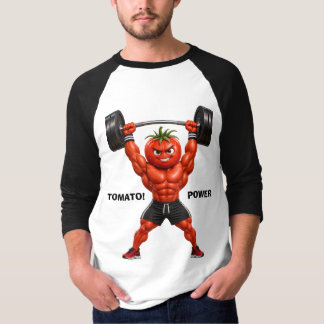 筋肉質なトマトのボディビルダーが重いウェイトを持ち上げる Tシャツ