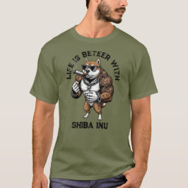 筋肉質な柴犬、タトゥー入りのボディビルダー Tシャツ
