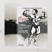 筋肉質な男性へのパーティ招待状 招待状 (正面/裏面)