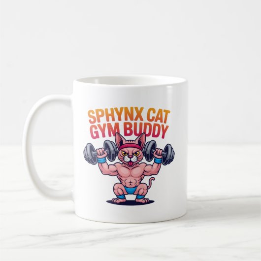 筋肉質のスフィンクスキャットジム仲間キャラクター コーヒーマグカップ (左)