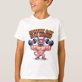筋肉質のスフィンクス猫のジム仲間キャラクター Tシャツ