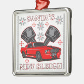 筋肉車のサンタの新しいそりの醜い休日のセーター メタルオーナメント (左)