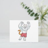 筋肉隆々のボディビルダーに扮した猫 ポストカード (スタンド正面)